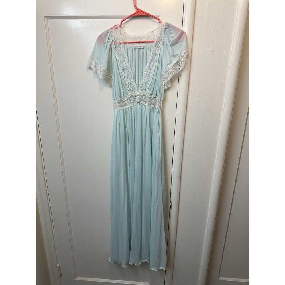 VTG Miss Elaine Night Gown Womens‎ Medium Modest Grandma Praire Cottage Blue XS